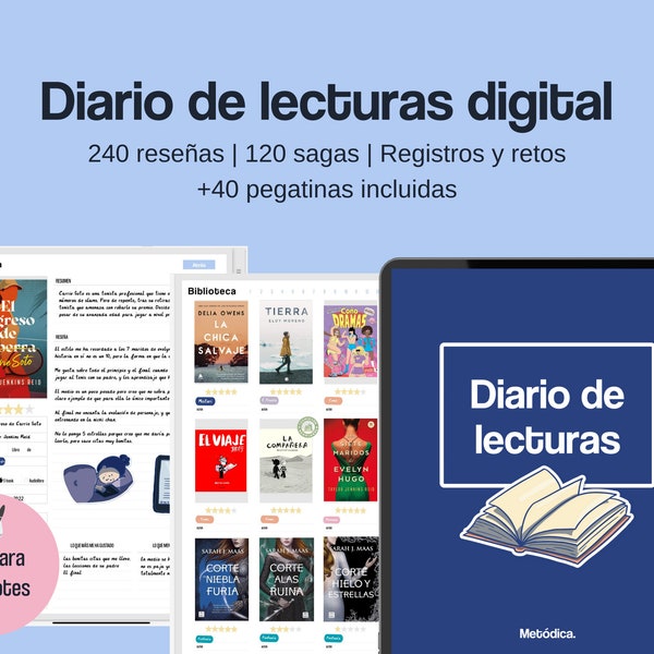 Diario de lectura digital español | Registro de lecturas | Plantilla reseña de libros y sagas