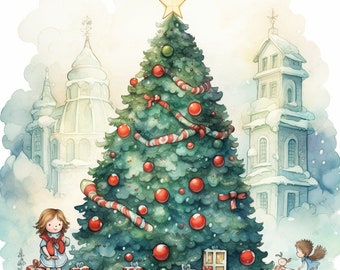 Árboles de Navidad en acuarela: 20 diseños navideños (descarga digital)