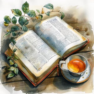 Clipart di libri e tè - 16 illustrazioni PNG (download digitale)