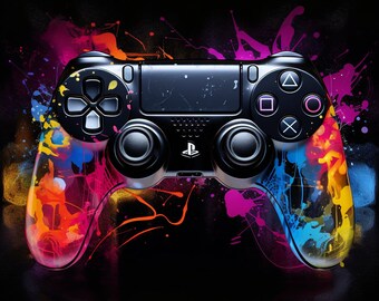 Arte de acuarela para el mando de PS5: 12 diseños PNG (uso comercial)