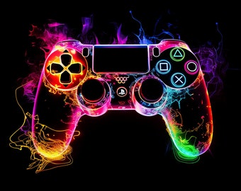 Arte de acuarela neón para el mando de PS5: 18 diseños PNG (descarga digital)