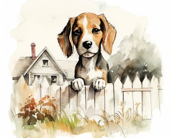Arte de cachorros en acuarela: Diseños de estacas para cercas (Descarga digital)