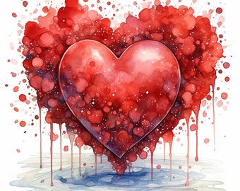 Arte de acuarela con forma de corazón: 16 diseños PNG (descarga digital)