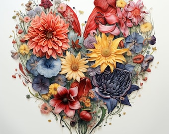 Blumen Herz Aquarell-Kunst: 16 PNG Designs (Digitaler Download)