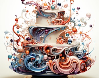 Pastel de cumpleaños con espirales: 16 diseños PNG (descarga digital)