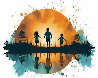 Acuarela infantil de atardeceres: 16 diseños PNG (descarga digital)