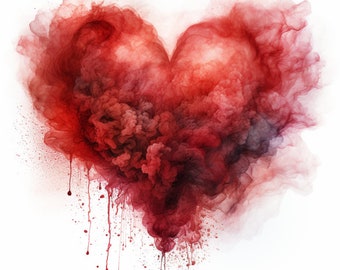 Arte de acuarela con corazón ahumado: 16 diseños PNG (descarga digital)