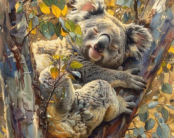 Arte de acuarela de koalas: 16 diseños PNG para impresiones de guardería (descarga digital)