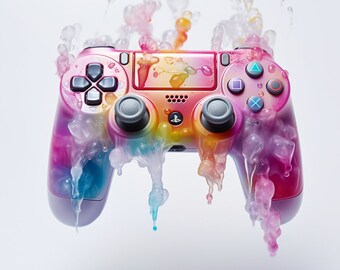 Arte de acuarela de un mando de PS5 derretido: 18 diseños PNG (descarga digital)