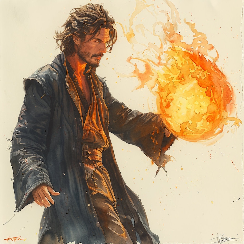 Fire Wizard Watercolor Art Prints: 16 PNG Designs (commercial Use) - Etsy