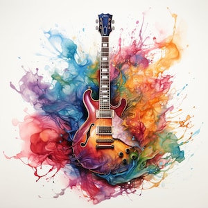 Guitar Splash: digitale aquarelkunst van hoge kwaliteit - 16 ontwerpen