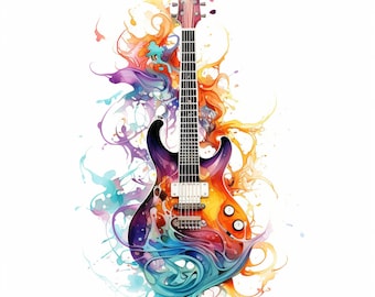 Guitar Watercolor Art – 15 PNG Designs (Digital Download)