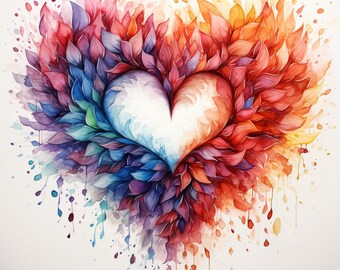 Arte de corazón en acuarela: Diseño de explosión colorida (Descarga digital)