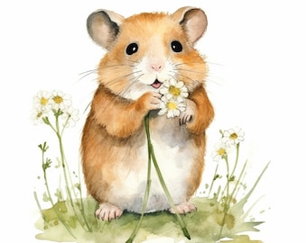 Clipart de flor de hámster en acuarela: 13 diseños PNG (descarga digital)