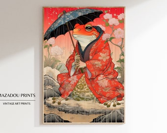 日本美術 松本 宝治 カエルのアートプリント 日本の版画複製