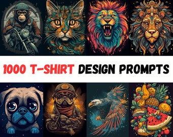 1000 T-shirt Designs Midjourney Prompts, Midjourney AI Prompts Guide, Artful professional Midjourney Prompts, Digital Art, AI Generate