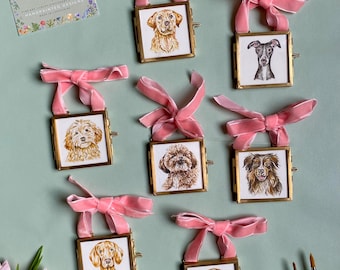 Hand Painted Pet Portrait Watercolour, Custom Dog Painting, Bow Framed Mini Personalised Dog Illustration, Handmade Dog Lovers Memorial Gift