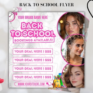 Dépliant de promotion de la rentrée des classes, Dépliant des prix des tresses, Dépliant de promotion des tresses, Dépliant de l'école Back 2, Cils, Dépliant sur les cheveux, Modèle de Flyer spécial tresses