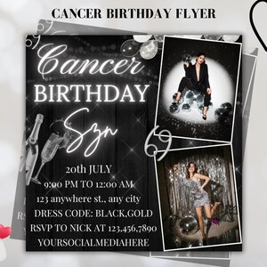 Cancer Season Party Flyer, Birthday Szn Flyer, Cancer Invitation Flyer, Cancer Birthday Event, Social Media Flyer, Premade Flyer Template