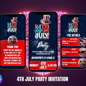 July 4th Invitation With Fireworks. Digital Independence Day Party Invite. Animated BBQ or Bonfire Celebration eVite. DIY Editable Template
