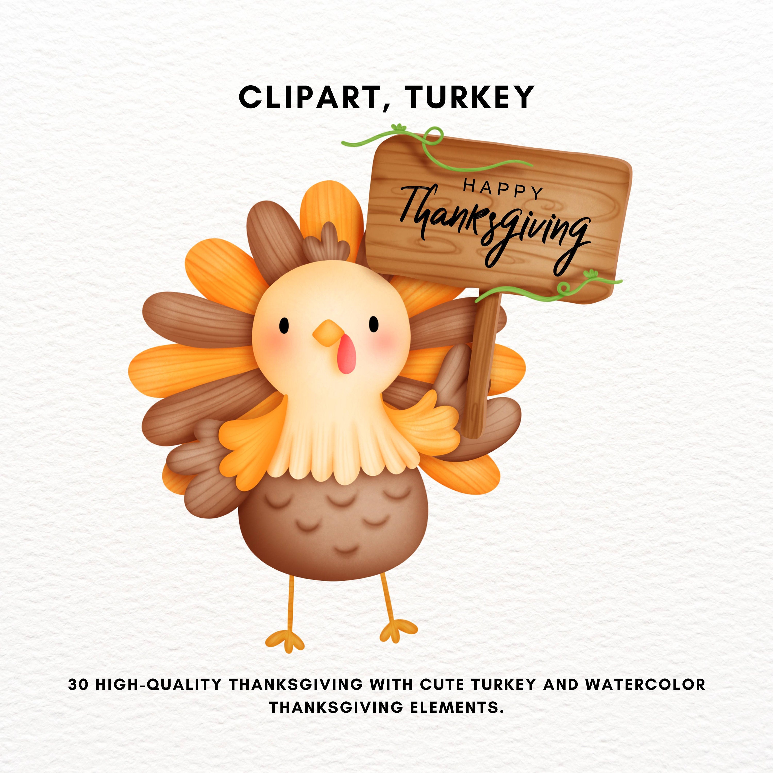 Turkey Thanksgiving Clipart Turkey Fall Clipart Autumn Etsy