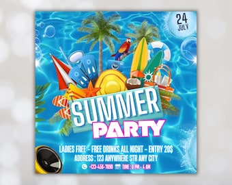 Pool-Party-Flyer, Sommerparty-Flyer, Sommer-Strandparty-Flyer, Dj-Party-Einladung, Sommerpause-Flyer, Sommer-Event-Flyer, Canva bearbeitbar