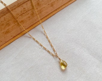Citrine Teardrop Necklace,14k Gold Filled Necklace, Gemstone Necklace, Teardrop Necklace, Yellow Gemstone Pendant, November Birthstone