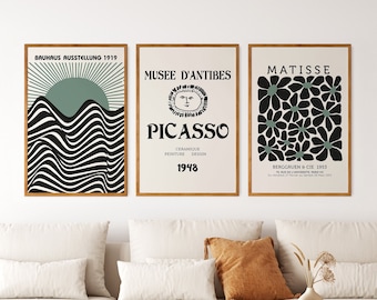 Gallery Wall Set of 3, Gallery Wall Art, Matisse Print, Bauhaus Poster, Bauhaus Print, Picasso Print, Trendy Wall Art, Digital Download