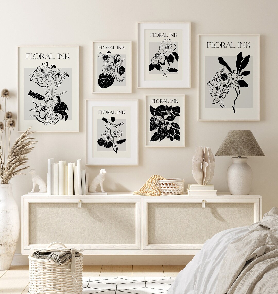 Flower Gallery Wall Art Set of 6, Flower Market Print, Botanical Print