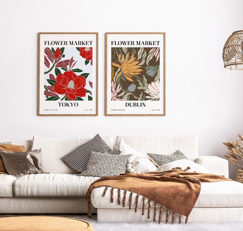 Flower Gallery Wall Art Set of 6, Flower Market Print, Botanical Print