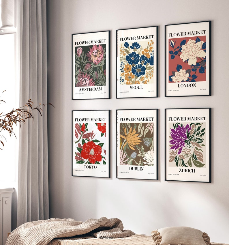 Flower Gallery Wall Art Set of 6, Flower Market Print, Botanical Print