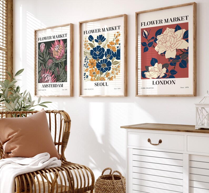 Flower Gallery Wall Art Set of 6, Flower Market Print, Botanical Print