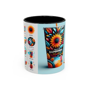 Colorful Summer Accent Coffee Mug - Beach Vibes, Gift for Coffee Lovers, Fun Teacups, Summer Celebration