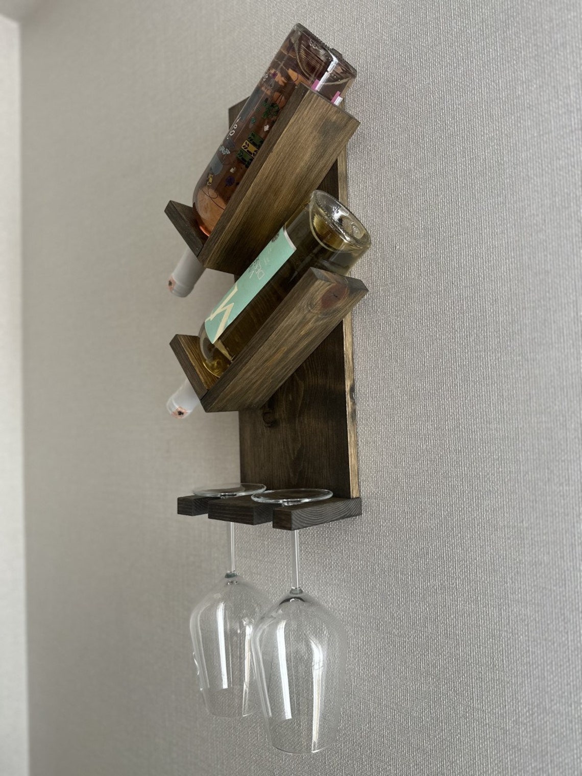 Rustic Wall Mounted Wine Rack With Stemware Glass Holder With , Burnt ...