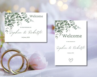 Custom Wedding Sign, Sage Green Eucalyptus Style Welcome Board, Personalised Ceremony Decor, Botanical Reception Display for Your Big Day