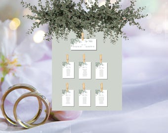 Wedding Seating Plan Eucalyptus Style A5, Sage Green Wedding Decor, Table Decorations, Wedding Centrepiece Seating Card Map