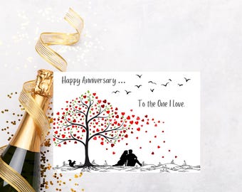 Personalised card Anniversary greetings card for special couple, minimalist card A5, wedding anniversary love tree, printed inside text
