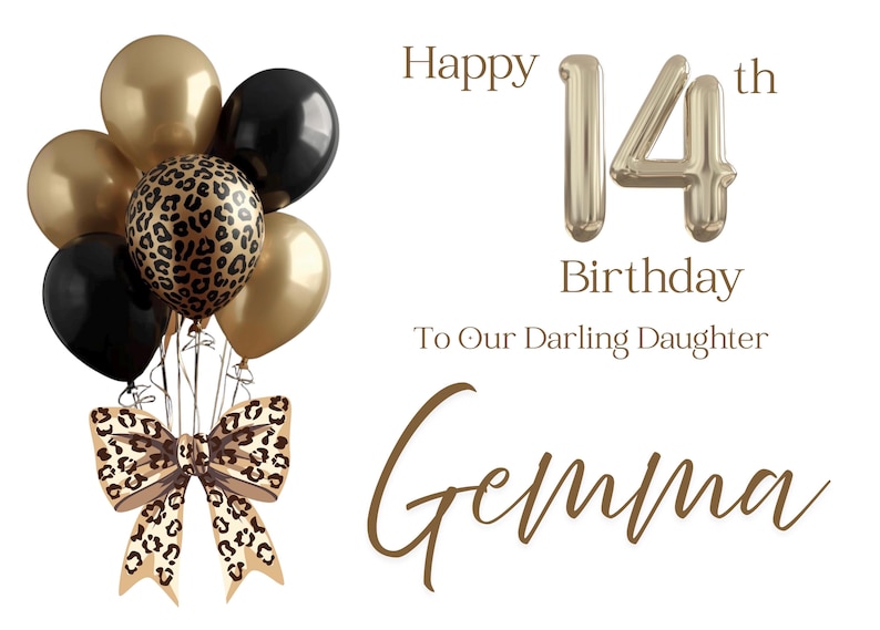 Personalised Leopard Print Birthday Card | Balloons & Bow Design ...