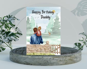 Personalised Card For My Daddy, Watercolour Card Country Walks Scene, Special Daddy Birthday Card, Custom Greeting Card