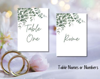 Personalised Wedding Table Number or Name, A5 Eucalyptus Greenery, Sage Green Reception Decor, Custom Guest Display
