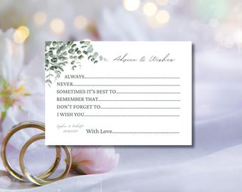 Eucalyptus Wedding Advice Cards Personalised A6 Guest Wishes, Sage Greenery Style Decor, Message Cards Wedding Centrepiece Decor