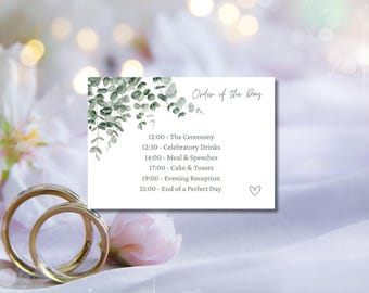 Order Of The Day Wedding Sign Personalised Eucalyptus Wedding, Sage Green Wedding Decor, Greenery Style Decor Table Decorations