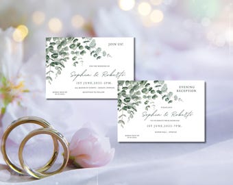 Personalised Wedding Invitations, Eucalyptus Style A6 Stationery Suite, Sage Green Botanical Design, Elegant Ceremony Details