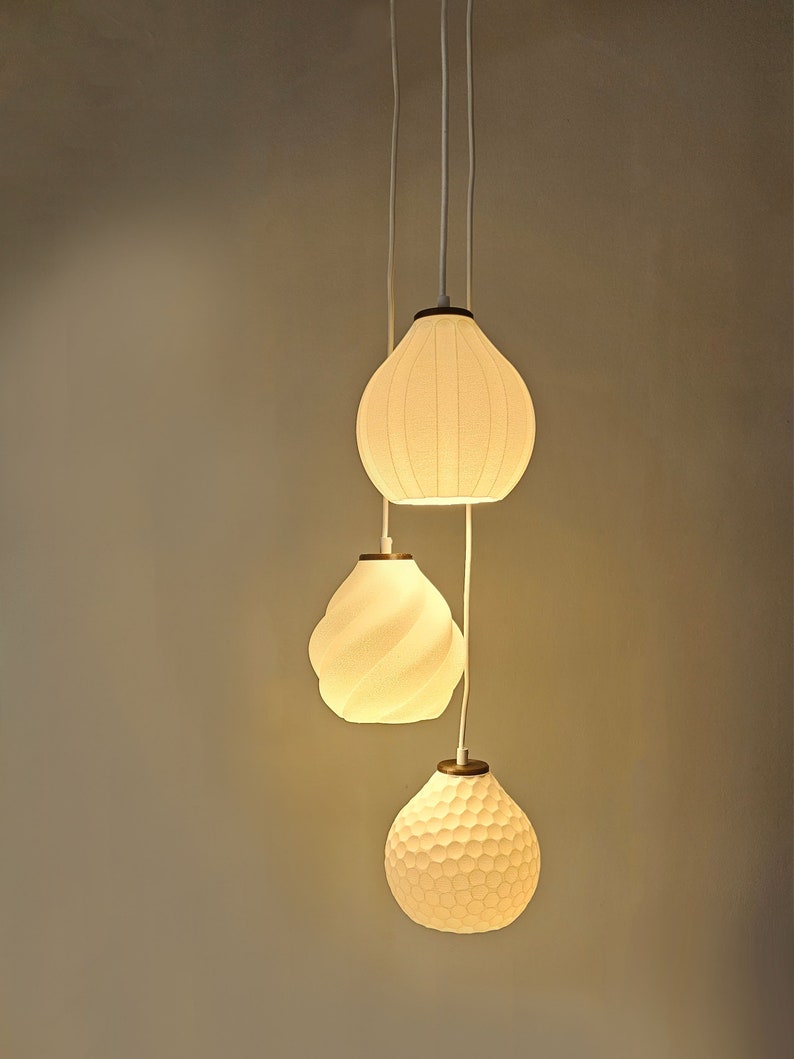 Pendant light made with biosourced and reused materials 3 lamps of your choice image 2