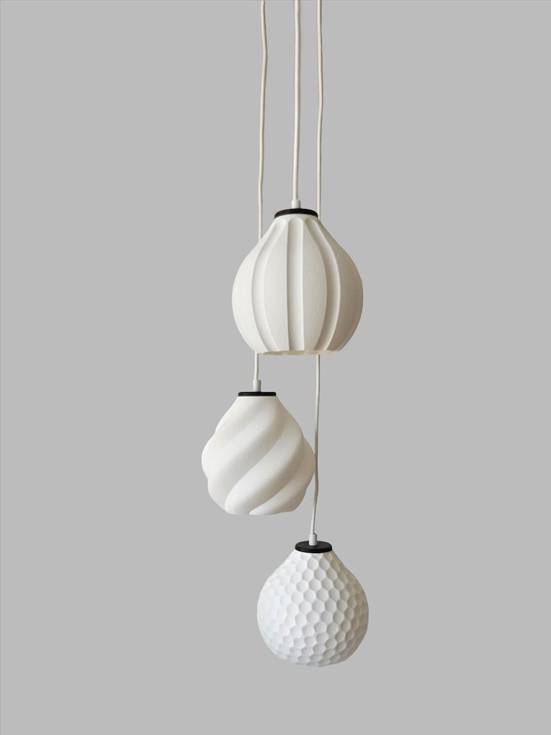 Pendant light made with biosourced and reused materials 3 lamps of your choice image 1