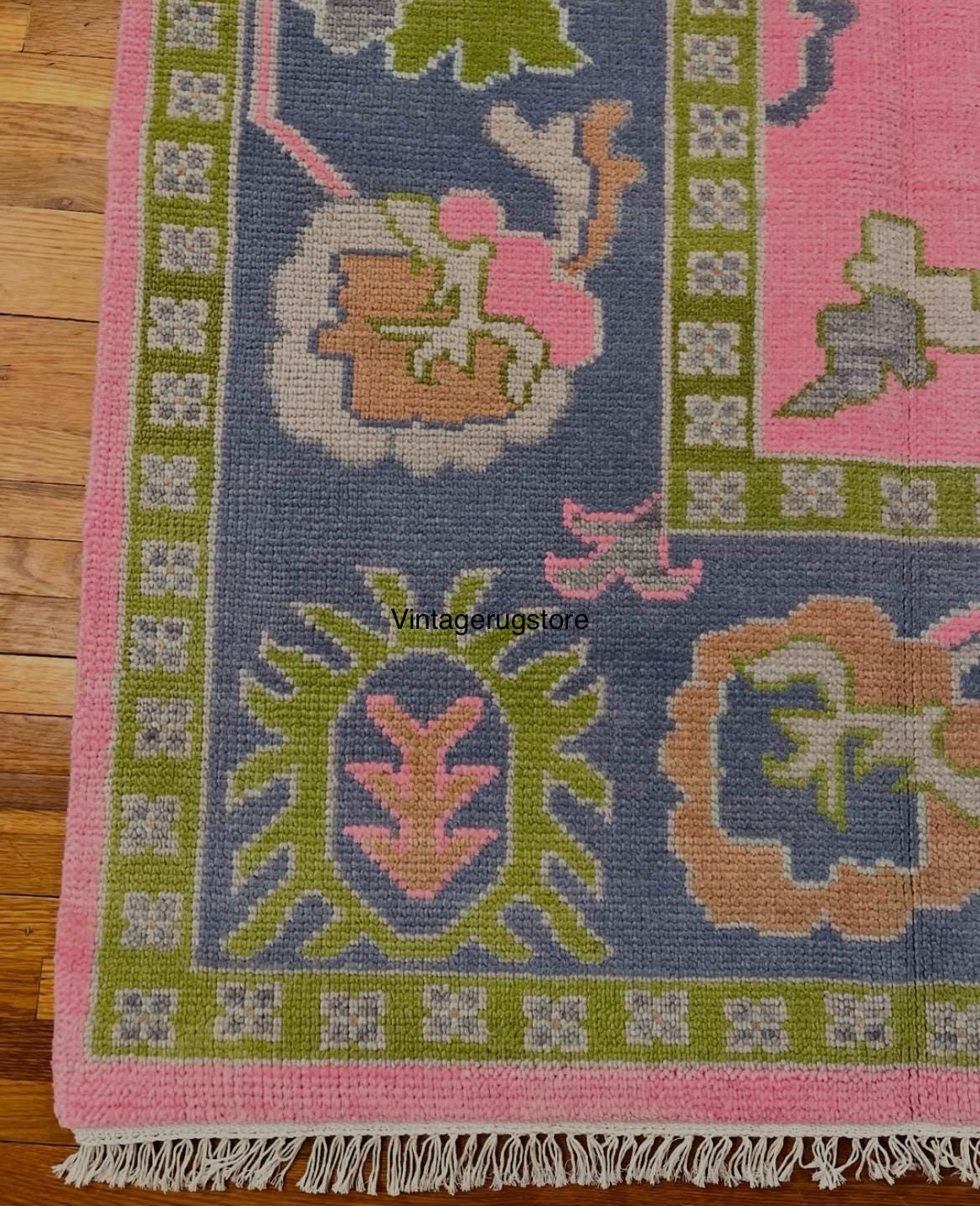 Hand Knotted Oushak Wool Rug: Orange & Beige Vintage Area Rug