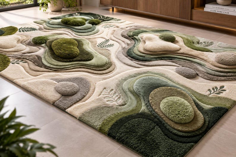 Topography Rug Pattern Hand-tufted Wool Moss Landscape Rug – Forest Green Sage Topographic ...