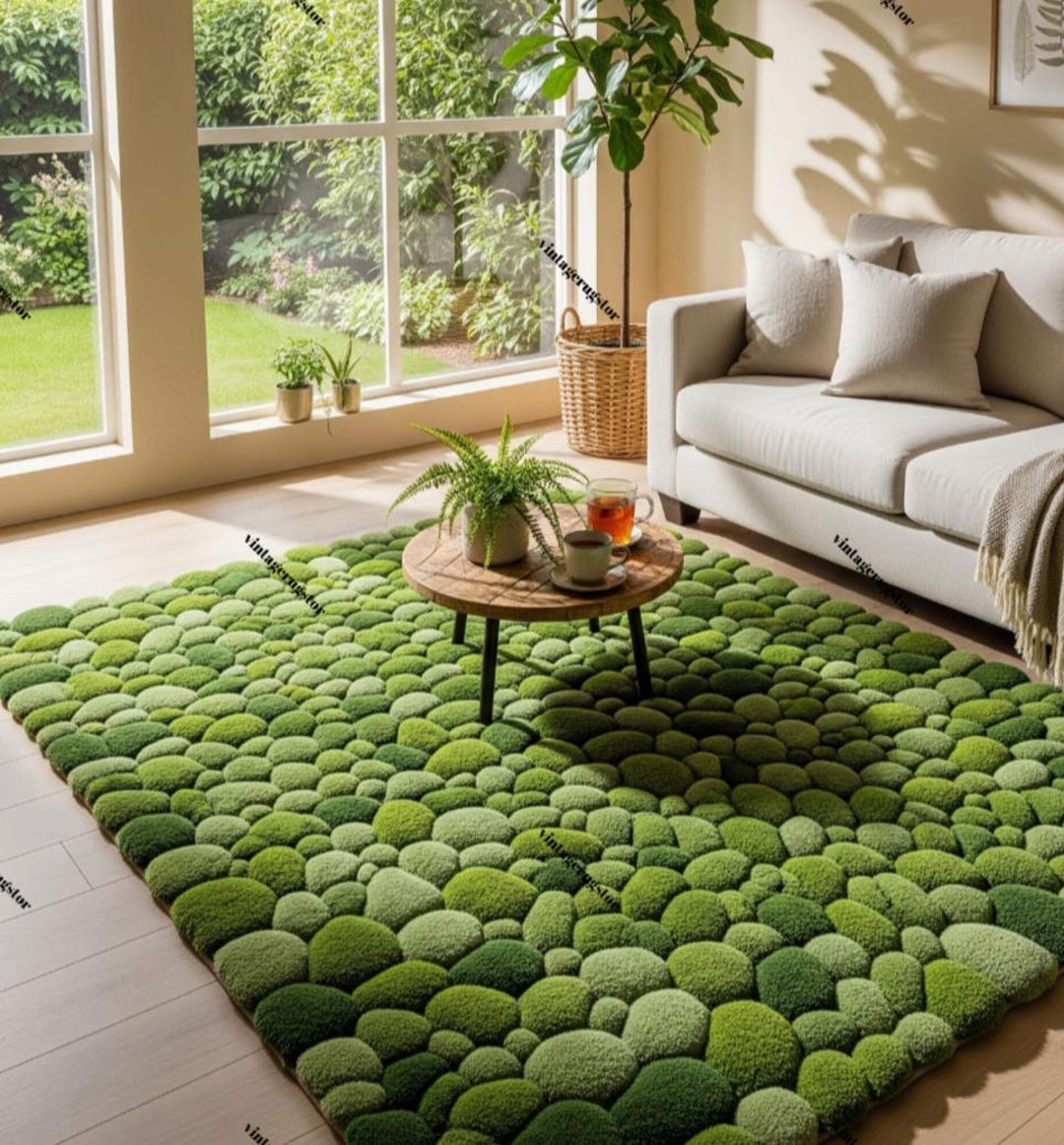 Hand Tufted Green Moss Rug | 3D Textured Pebble Carpet - Etsy
