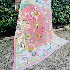 Hand Knotted Pink Wool Oushak Rug (10x14)