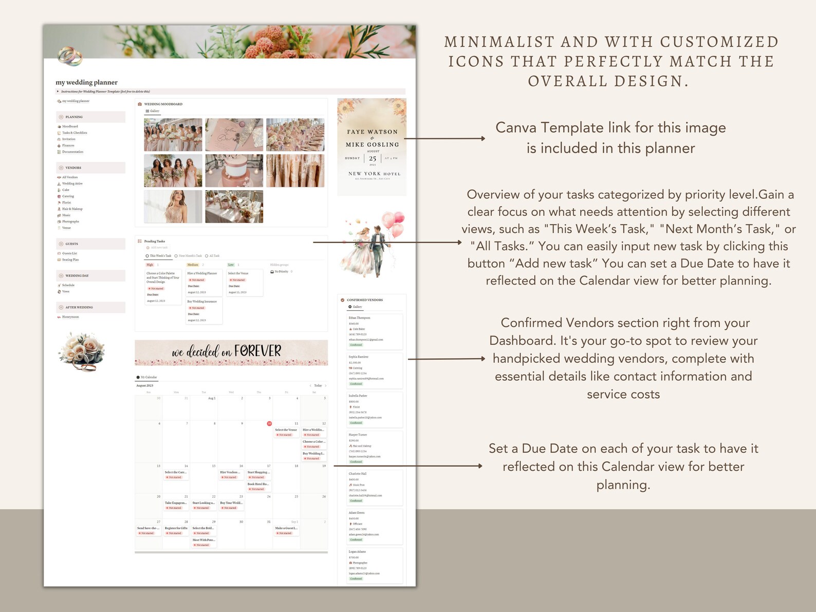 PLR Wedding Planner Notion Template Wedding Planning Wedding Organizer